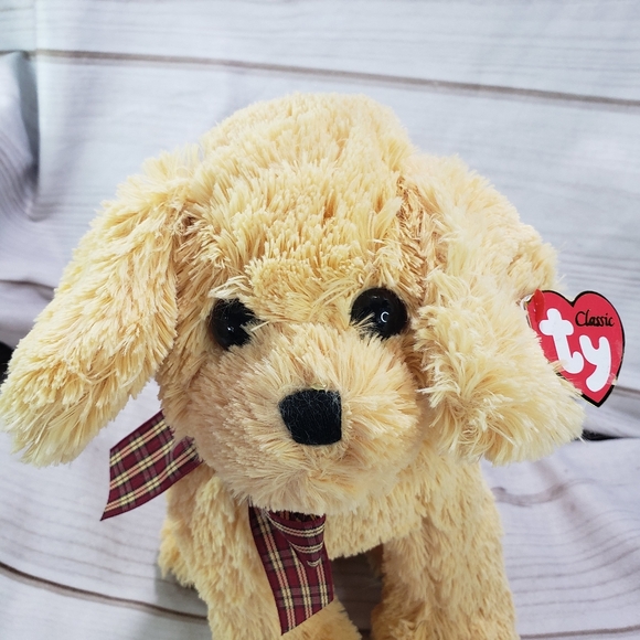 🌞SOLD🌞TY Classic Goldwyn Golden Retriever Plush Stuffed Toy 10" 2017 Plaid Bow - Picture 2 of 11